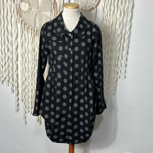 Comfy USA Polka Dot Long Line Button Down  Tunic Top Jacket Size Small
